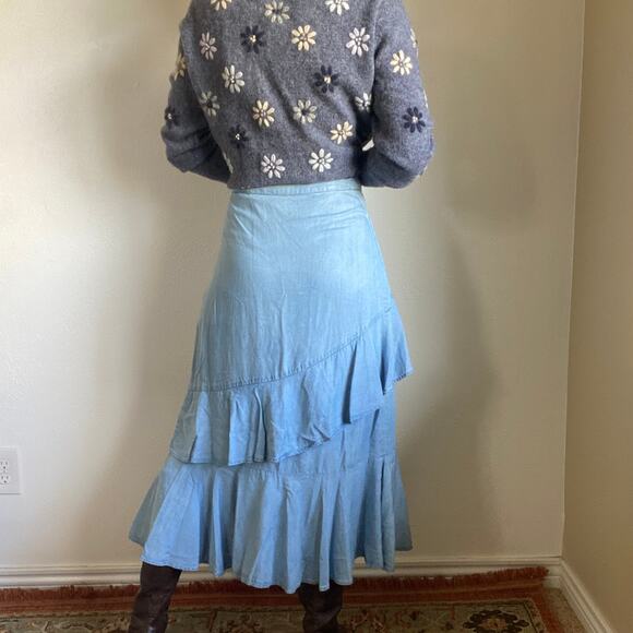 Zara Chambray Ruffle Midi Skirt - Picture 4 of 5